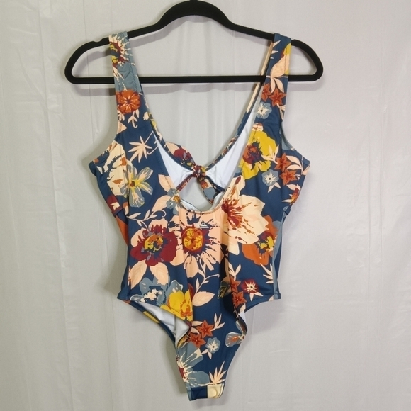 Quiksilver Tie Front One Piece Swimsuit Dark Denim Large NWT - Picture 4 of 13